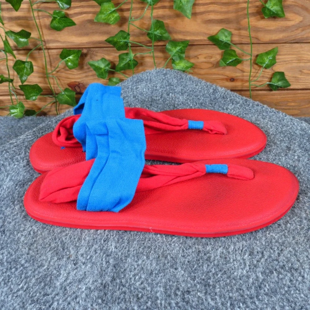 Sanuk Yoga Sling Burst Duo Boys Sandals Size 6-7 Casual Comfort Red Blue Textile